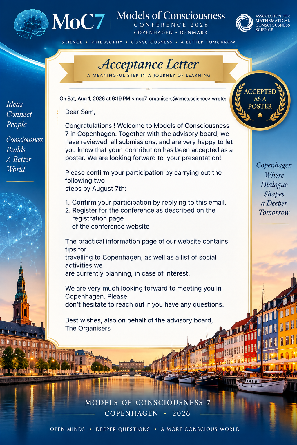 Models of Consciousness 7 acceptance letter — accepted as a poster